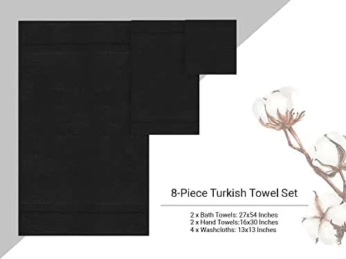 Towel Bazaar 8-Piece Turkish Cotton Towel Set, Black | Premium Quality Long-Staple Fibre, Natural Dyes, Machine Washable thumbnail 5