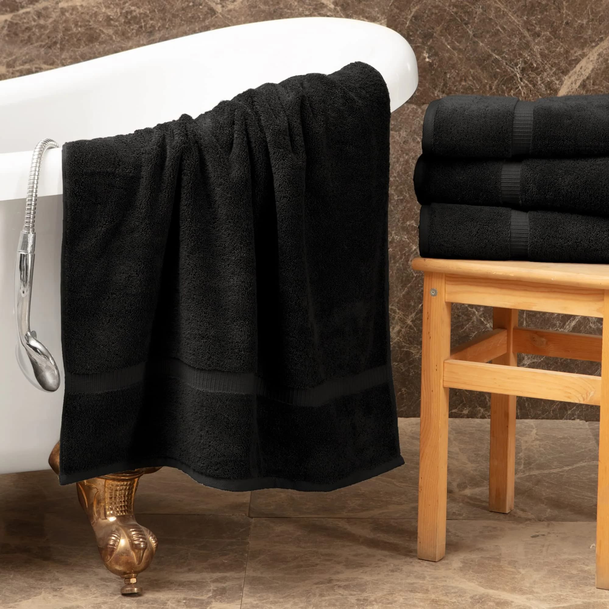 Towel Bazaar 8-Piece Turkish Cotton Towel Set, Black | Premium Quality Long-Staple Fibre, Natural Dyes, Machine Washable - view 2