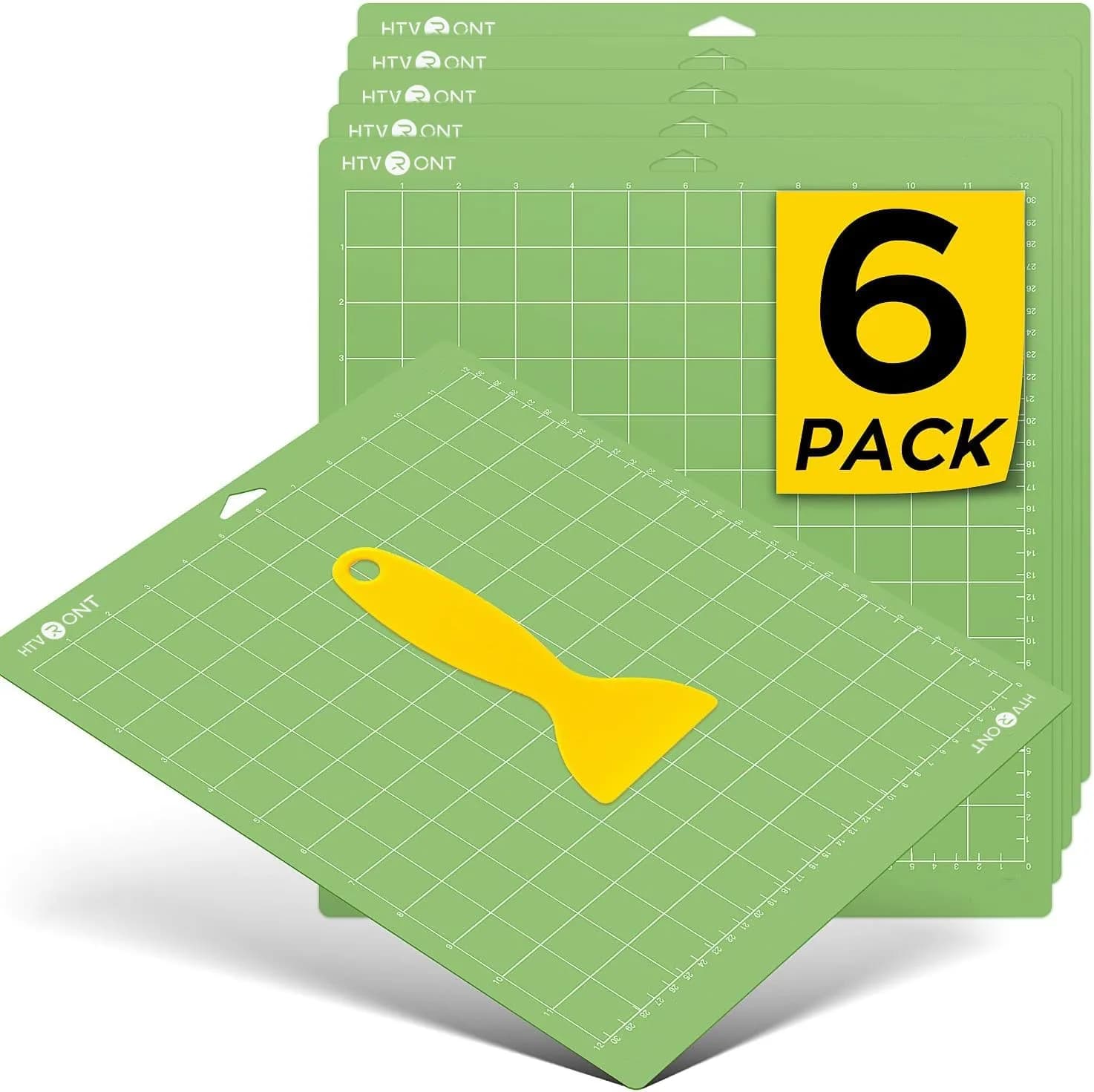 HTVRONT Standard Stickness Cutting Mat 12x12 Inch, 6 Pack | Quilting & Crafting Mat with Free Scraper