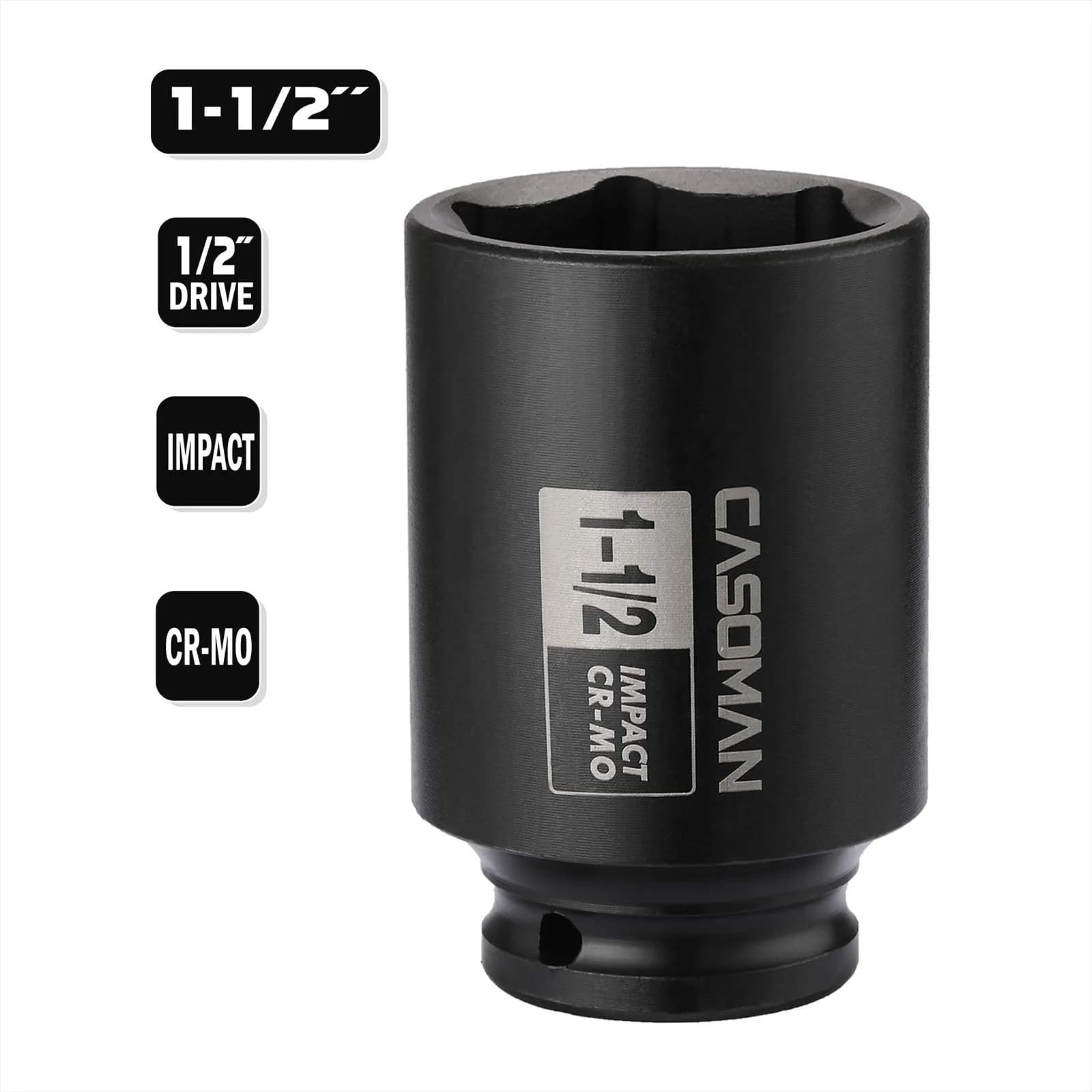 CASOMAN 1-1/2 Inch Drive Deep Impact Socket 38.1mm (1.5") | Heavy-Duty CR-MO 6-Point Axle Nut Removal Tool - view 4
