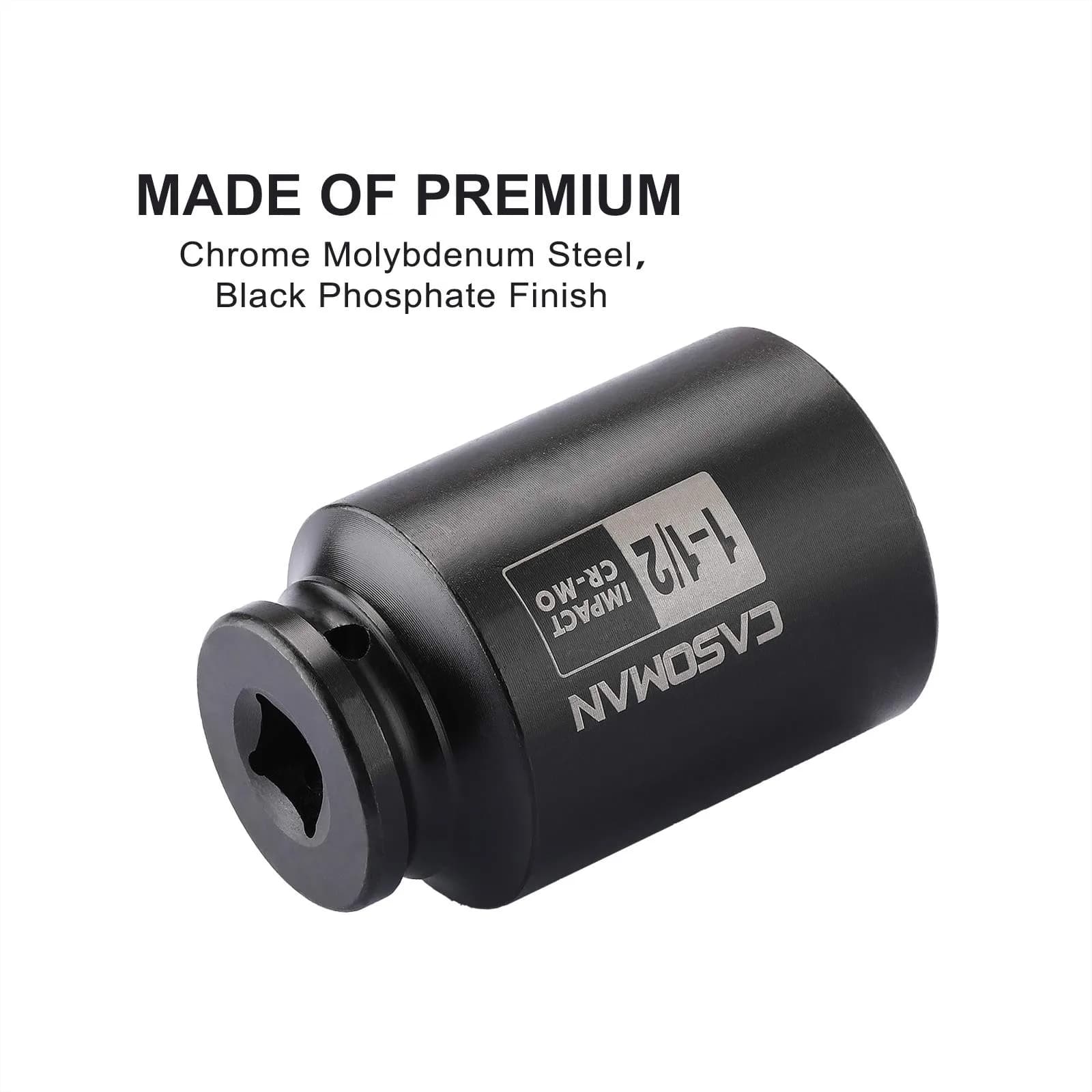 CASOMAN 1-1/2 Inch Drive Deep Impact Socket 38.1mm (1.5") | Heavy-Duty CR-MO 6-Point Axle Nut Removal Tool - view 5