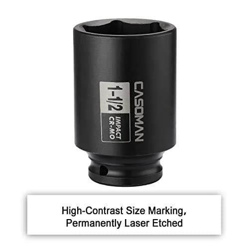 CASOMAN 1-1/2 Inch Drive Deep Impact Socket 38.1mm (1.5") | Heavy-Duty CR-MO 6-Point Axle Nut Removal Tool thumbnail 6
