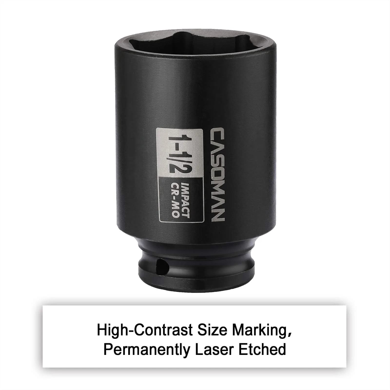 CASOMAN 1-1/2 Inch Drive Deep Impact Socket 38.1mm (1.5") | Heavy-Duty CR-MO 6-Point Axle Nut Removal Tool - view 6