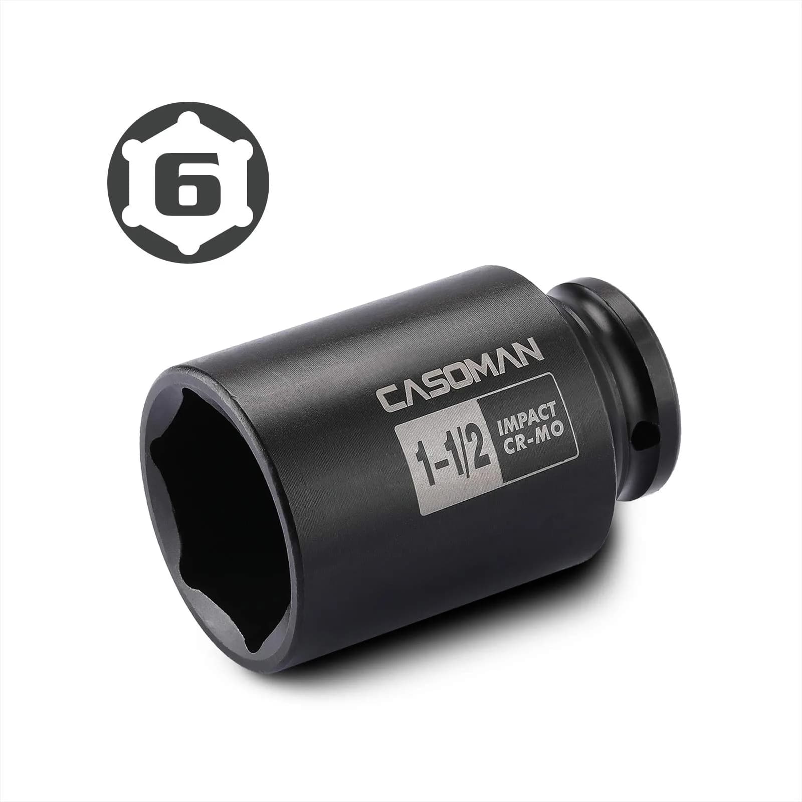 CASOMAN 1-1/2 Inch Drive Deep Impact Socket 38.1mm (1.5") | Heavy-Duty CR-MO 6-Point Axle Nut Removal Tool - view 2