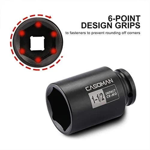 CASOMAN 1-1/2 Inch Drive Deep Impact Socket 38.1mm (1.5") | Heavy-Duty CR-MO 6-Point Axle Nut Removal Tool thumbnail 3