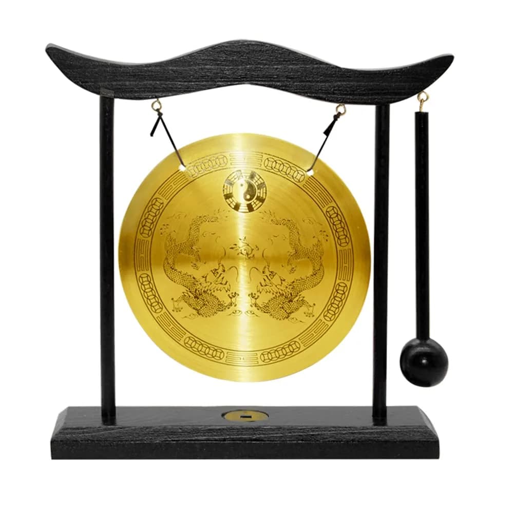 Hooshing Brass Gong Desktop Zen Art Feng Shui Decor, Dragon Pattern | Soothing Sound for Meditation & Sound Therapy