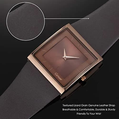 SIBOSUN Men's Square Dial Quartz Analog Watch | 41mm Stainless Steel Case, Brown Dial, Black Leather Strap thumbnail 4