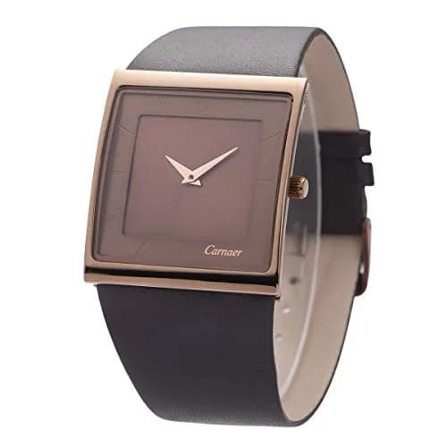 SIBOSUN Men's Square Dial Quartz Analog Watch | 41mm Stainless Steel Case, Brown Dial, Black Leather Strap thumbnail 6