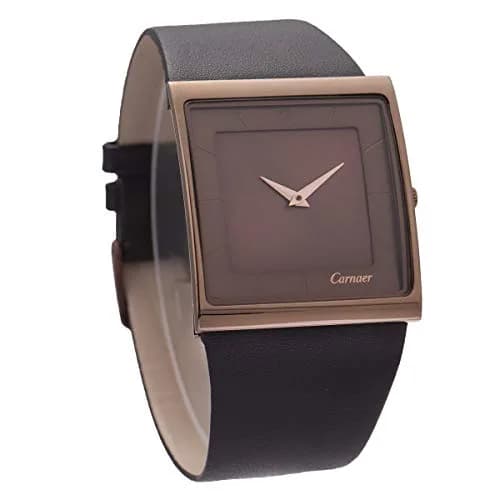 SIBOSUN Men's Square Dial Quartz Analog Watch | 41mm Stainless Steel Case, Brown Dial, Black Leather Strap thumbnail 8