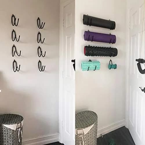 Pmsanzay Adjustable Yoga Mat Foam Roller Wall Rack Holder - 4/PK - Black - 9.07 kg Capacity thumbnail 4