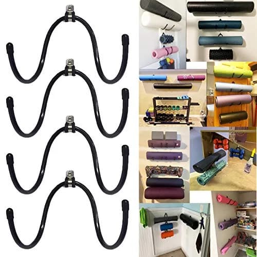 Pmsanzay Adjustable Yoga Mat Foam Roller Wall Rack Holder - 4/PK - Black - 9.07 kg Capacity thumbnail 1