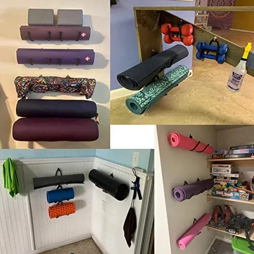 Pmsanzay Adjustable Yoga Mat Foam Roller Wall Rack Holder - 4/PK - Black - 9.07 kg Capacity thumbnail 8
