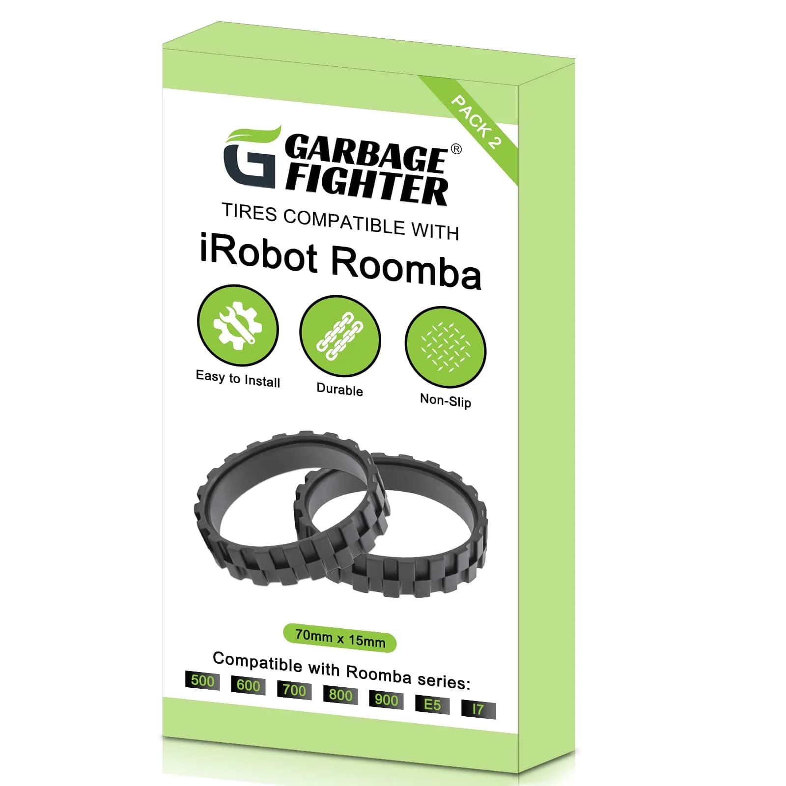 Garbage fighter Replacement Tires for iRobot Roomba 500-900 Series, e5, e6, i7 Vacuums | Black 2-Pack Natural Rubber - view 8