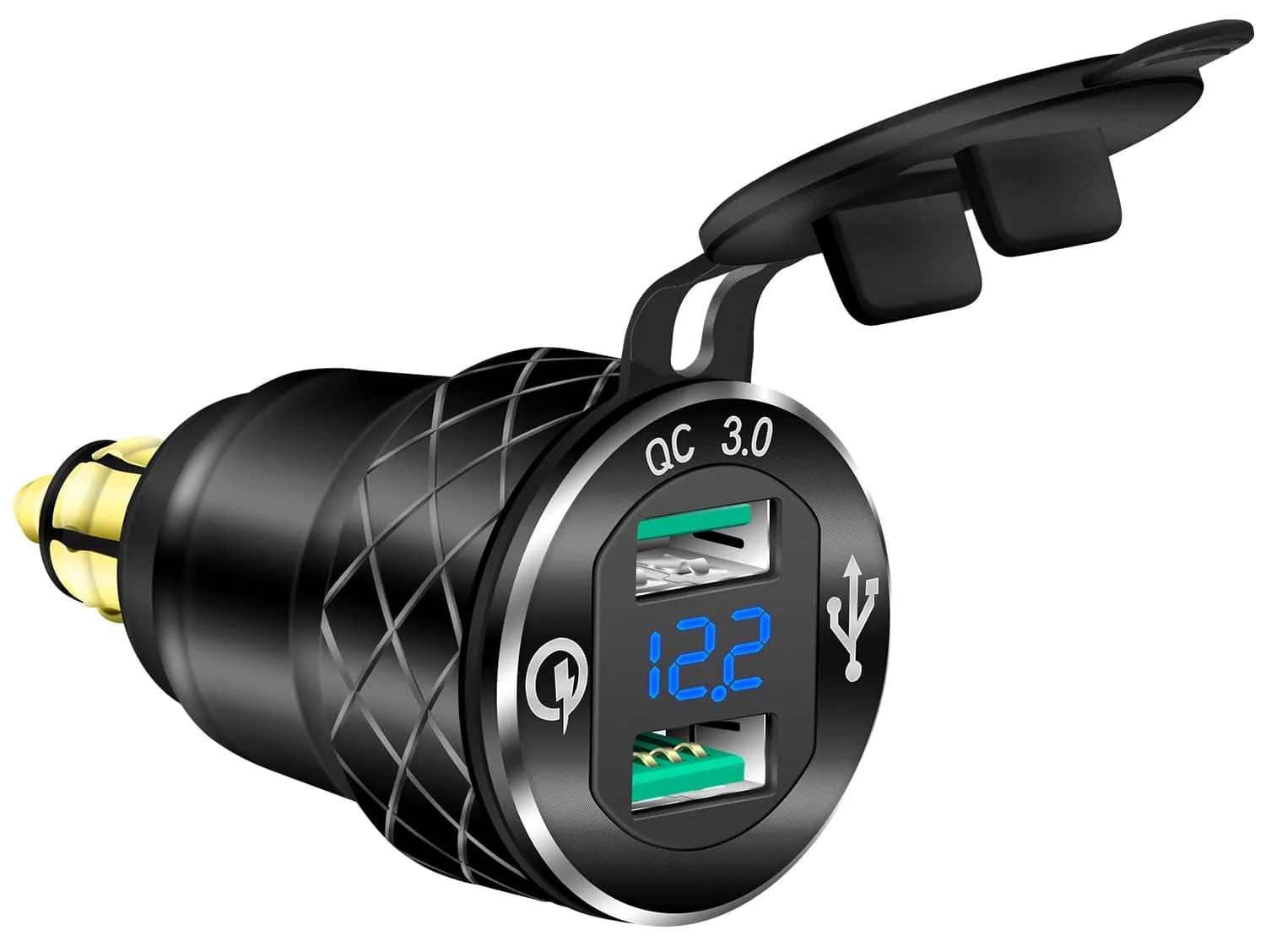 DAIERTEK DIN Hella Plug to Dual USB Charger Adapter for BMW Triumph Tiger Ducati Motorcycle Waterproof QC3.0 with Blue LED Voltmeter — 2 QC3.0