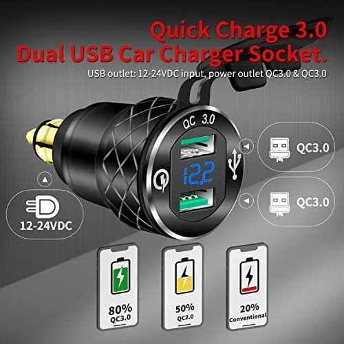 DAIERTEK DIN Hella Plug to Dual USB Charger Adapter for BMW Triumph Tiger Ducati Motorcycle Waterproof QC3.0 with Blue LED Voltmeter thumbnail 3