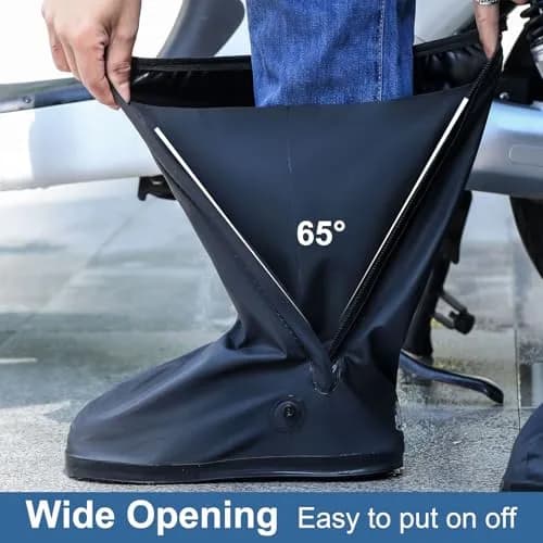 HEKEDES Waterproof Shoe Covers Reusable Foldable Rain Boot with Zipper, Non-Slip, Reflector, Men Women Black | 14in Sole Length thumbnail 6