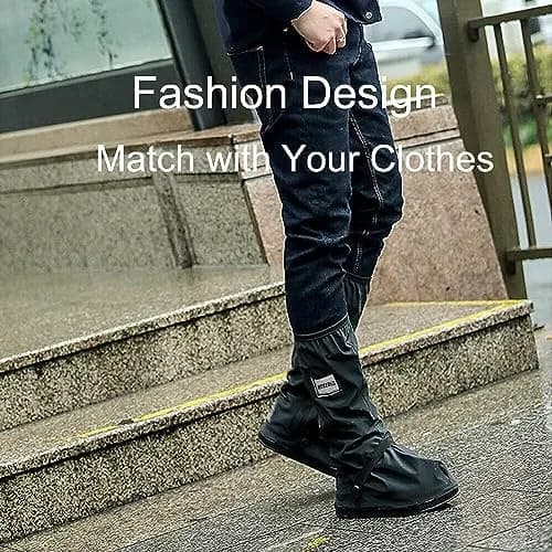 HEKEDES Waterproof Shoe Covers Reusable Foldable Rain Boot with Zipper, Non-Slip, Reflector, Men Women Black | 14in Sole Length thumbnail 8