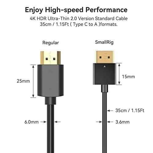 SMALLRIG 35cm Ultra Thin Micro to Full HDMI Cable | 4K 60Hz HDMI 2.0 Cord - view 3
