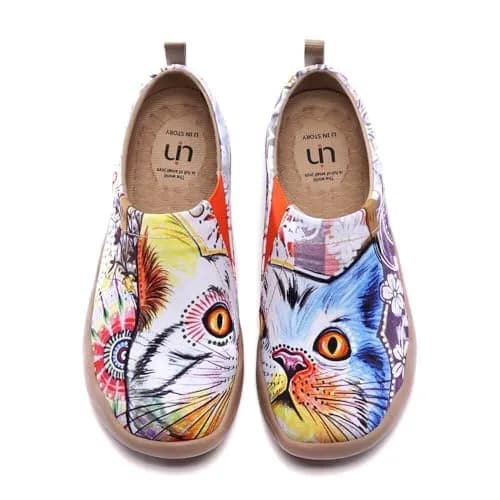 UIN Women's Lightweight Canvas Sneakers Flat Art Painted Cat Travel Shoes Cheer Up (9.5) | Comfortable Slip-On Design thumbnail 1