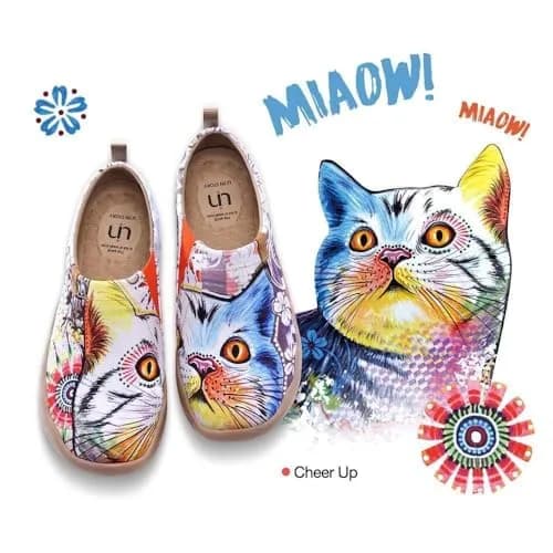 UIN Women's Lightweight Canvas Sneakers Flat Art Painted Cat Travel Shoes Cheer Up (9.5) | Comfortable Slip-On Design thumbnail 4