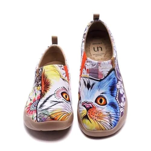 UIN Women's Lightweight Canvas Sneakers Flat Art Painted Cat Travel Shoes Cheer Up (9.5) | Comfortable Slip-On Design thumbnail 5