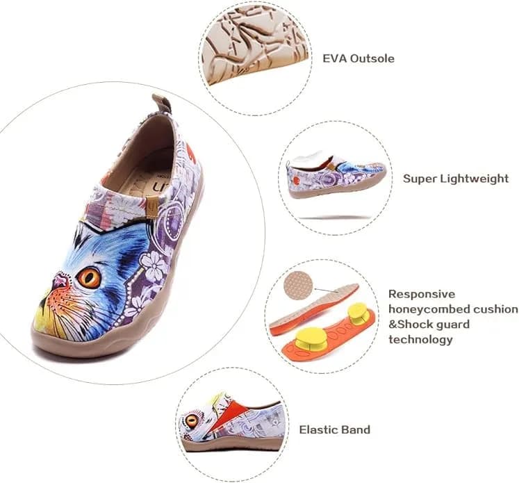 UIN Women's Lightweight Canvas Sneakers Flat Art Painted Cat Travel Shoes Cheer Up (9.5) | Comfortable Slip-On Design thumbnail 7