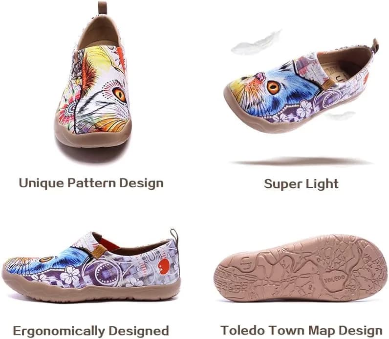 UIN Women's Lightweight Canvas Sneakers Flat Art Painted Cat Travel Shoes Cheer Up (9.5) | Comfortable Slip-On Design thumbnail 9