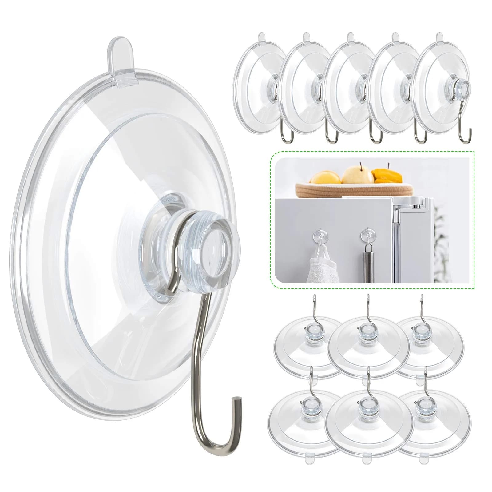 Hangerspace Suction Cup Hooks, 12 Pack | Clear, Waterproof, Detachable, 3lb Capacity