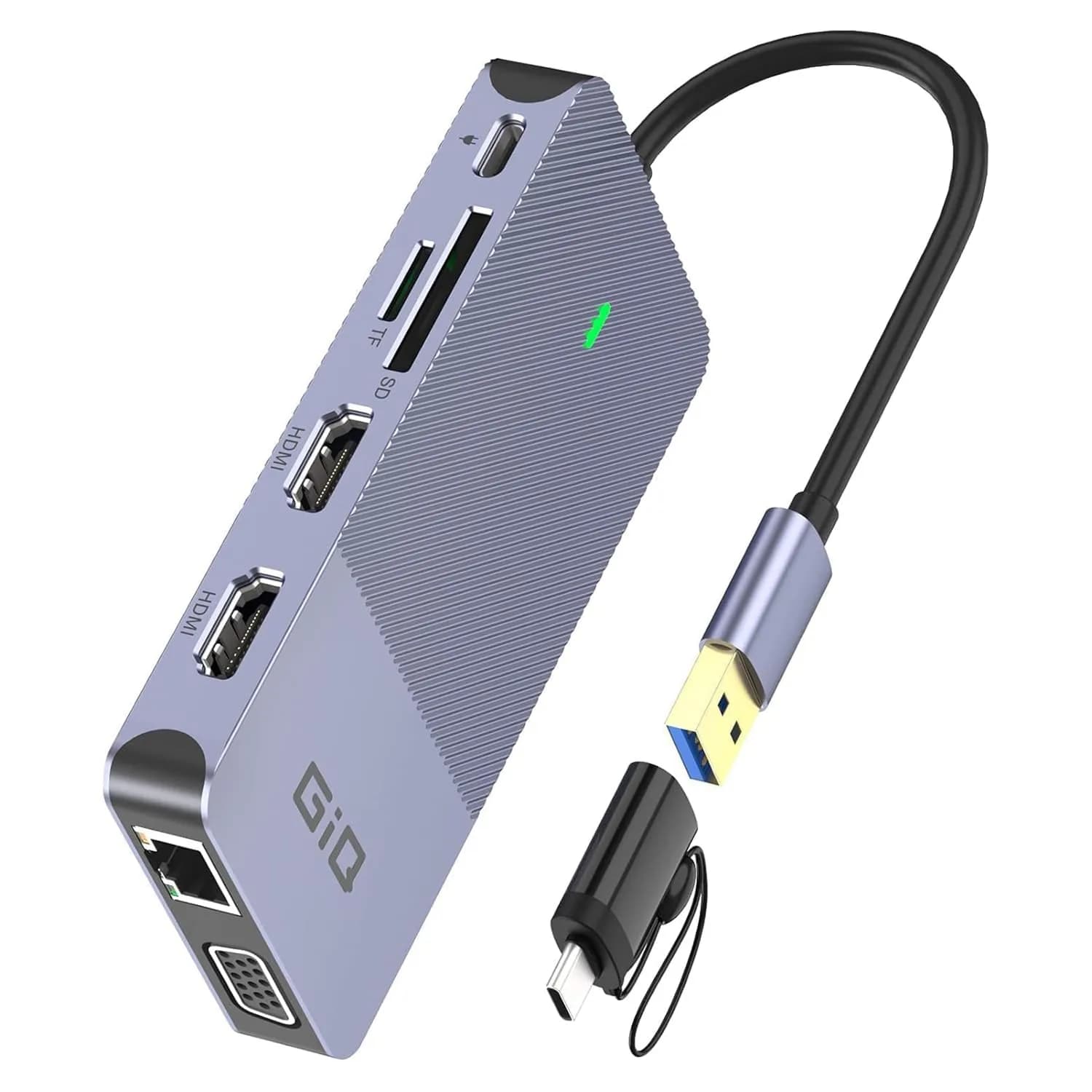 Giq USB 3.0 Docking Station Dual Monitor | 11-in-1 Multiport Hub for Laptop