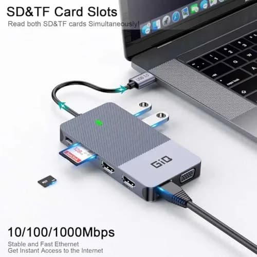 Giq USB 3.0 Docking Station Dual Monitor | 11-in-1 Multiport Hub for Laptop thumbnail 5
