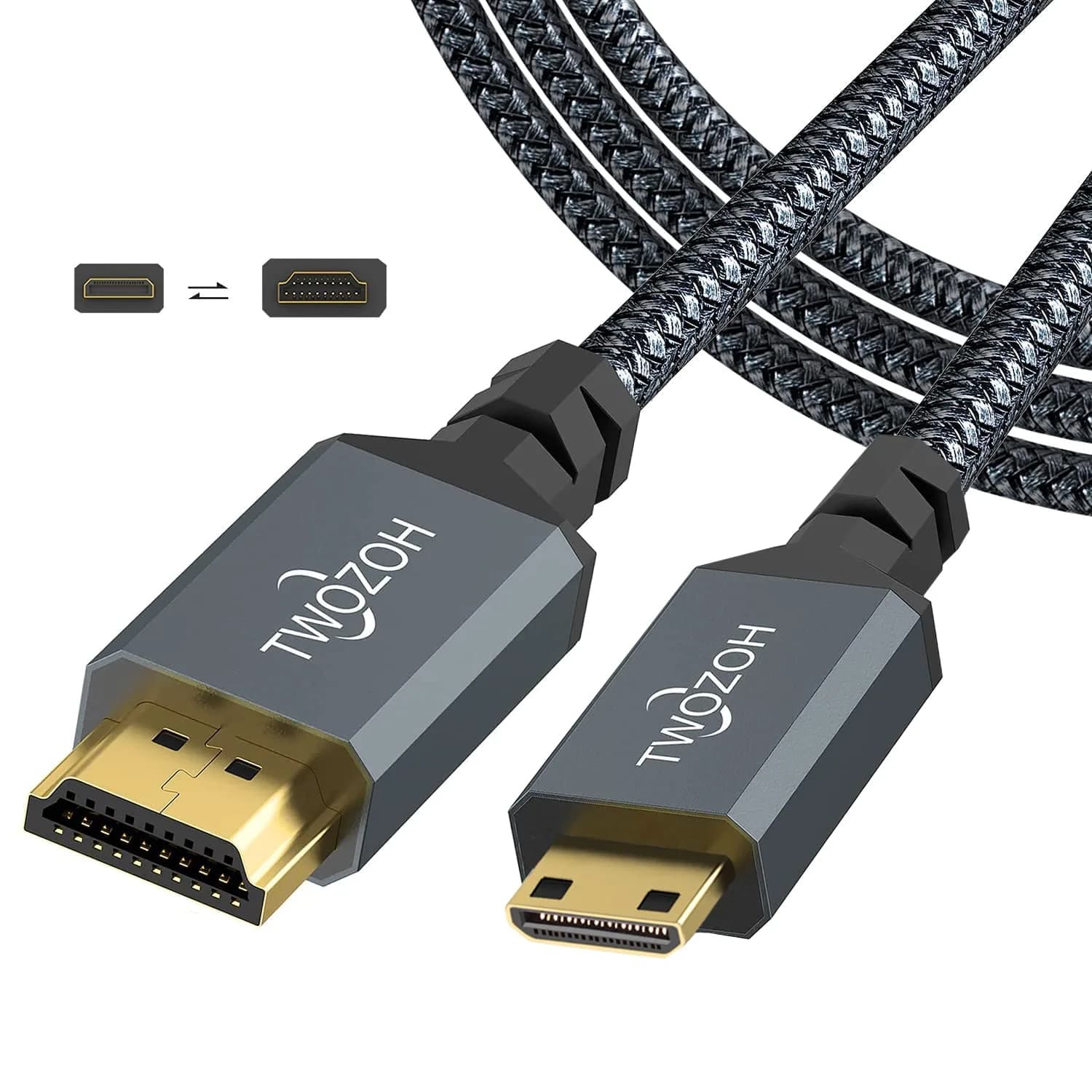 Twozoh Mini HDMI to HDMI Cable 3.3FT | Supports 4K/60Hz & 3D, Braided Cord for HD Devices - main product image