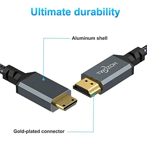Twozoh Mini HDMI to HDMI Cable 3.3FT | Supports 4K/60Hz & 3D, Braided Cord for HD Devices thumbnail 2