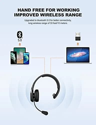 TECKNET Trucker Bluetooth Headset with AI Noise Canceling Mic, 32 Hrs Playtime | USB Dongle Included thumbnail 5