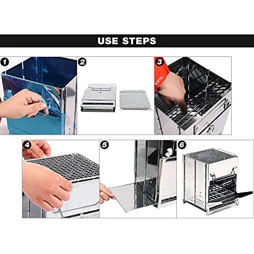 REDCAMP Wood Burning Folding Camp Stove Large | Stainless Steel Grid, Portable Collapsible Backpacking Stove Survival Rocket Stove for Hiking Outdoor Tent Camping Picnic BBQ thumbnail 5