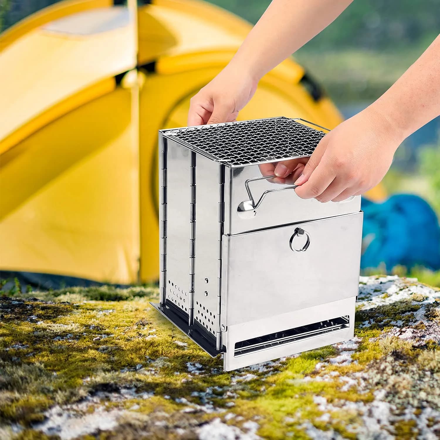 REDCAMP Wood Burning Folding Camp Stove Large | Stainless Steel Grid, Portable Collapsible Backpacking Stove Survival Rocket Stove for Hiking Outdoor Tent Camping Picnic BBQ - view 6