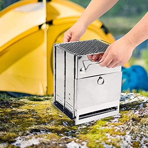 REDCAMP Wood Burning Folding Camp Stove Large | Stainless Steel Grid, Portable Collapsible Backpacking Stove Survival Rocket Stove for Hiking Outdoor Tent Camping Picnic BBQ thumbnail 6
