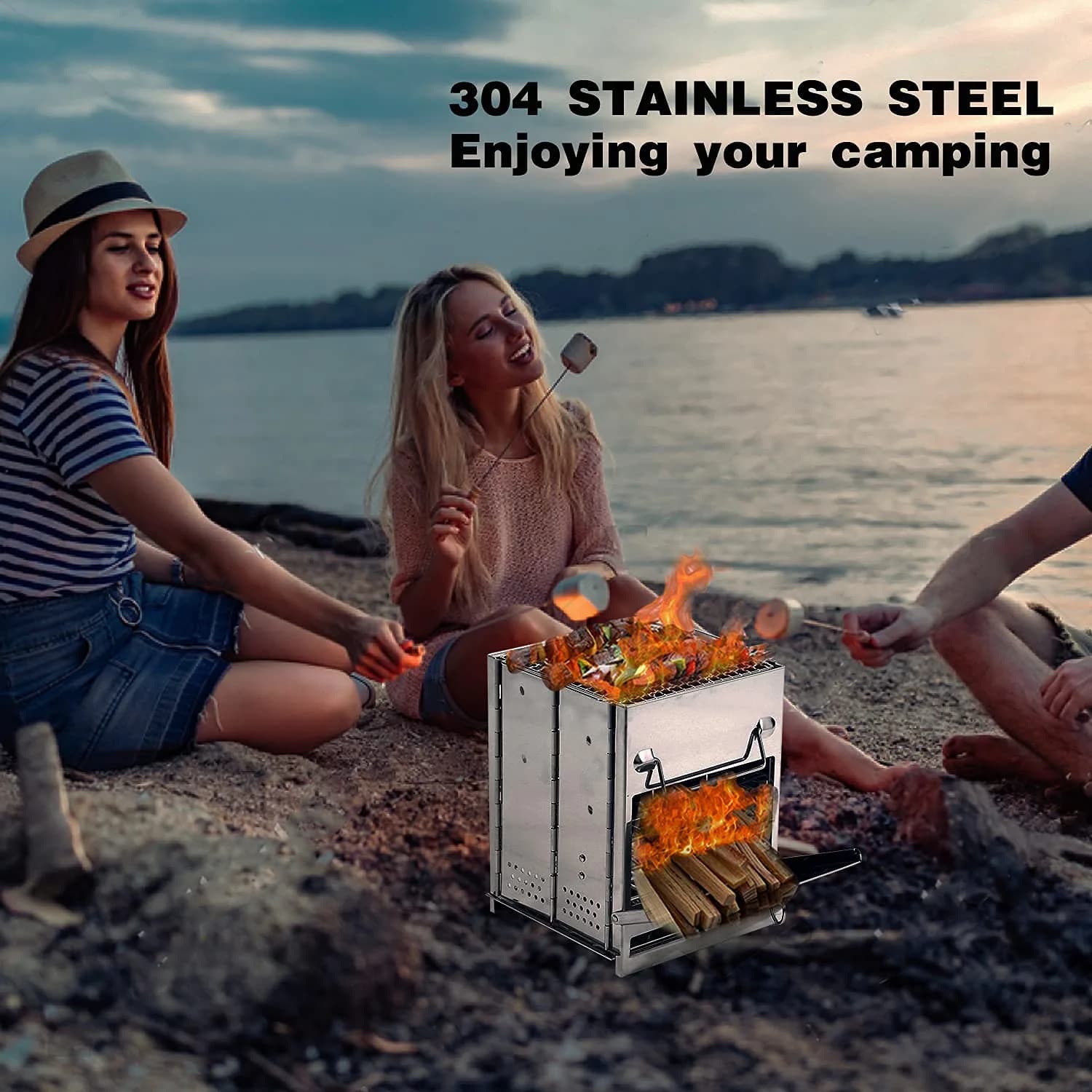 REDCAMP Wood Burning Folding Camp Stove Large | Stainless Steel Grid, Portable Collapsible Backpacking Stove Survival Rocket Stove for Hiking Outdoor Tent Camping Picnic BBQ - view 7