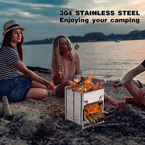 REDCAMP Wood Burning Folding Camp Stove Large | Stainless Steel Grid, Portable Collapsible Backpacking Stove Survival Rocket Stove for Hiking Outdoor Tent Camping Picnic BBQ thumbnail 7