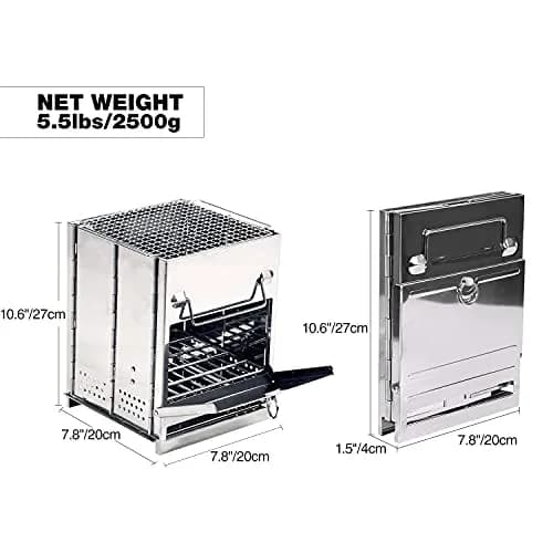 REDCAMP Wood Burning Folding Camp Stove Large | Stainless Steel Grid, Portable Collapsible Backpacking Stove Survival Rocket Stove for Hiking Outdoor Tent Camping Picnic BBQ thumbnail 2