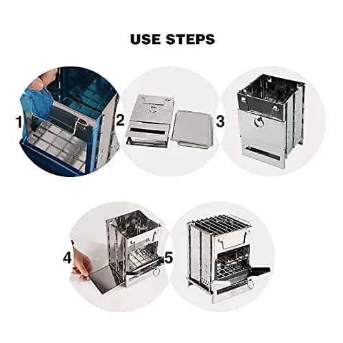 REDCAMP Wood Burning Folding Camp Stove Stainless Steel Grill Small | Lightweight & Portable for Hiking Outdoor Tent Camping Picnic BBQ thumbnail 4
