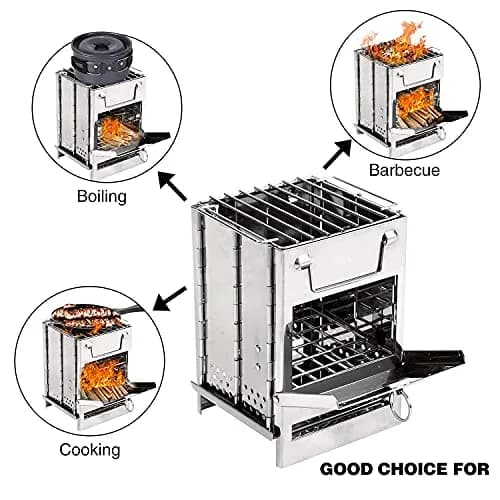 REDCAMP Wood Burning Folding Camp Stove Stainless Steel Grill Small | Lightweight & Portable for Hiking Outdoor Tent Camping Picnic BBQ thumbnail 5