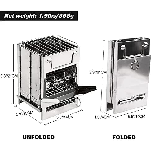 REDCAMP Wood Burning Folding Camp Stove Stainless Steel Grill Small | Lightweight & Portable for Hiking Outdoor Tent Camping Picnic BBQ thumbnail 2