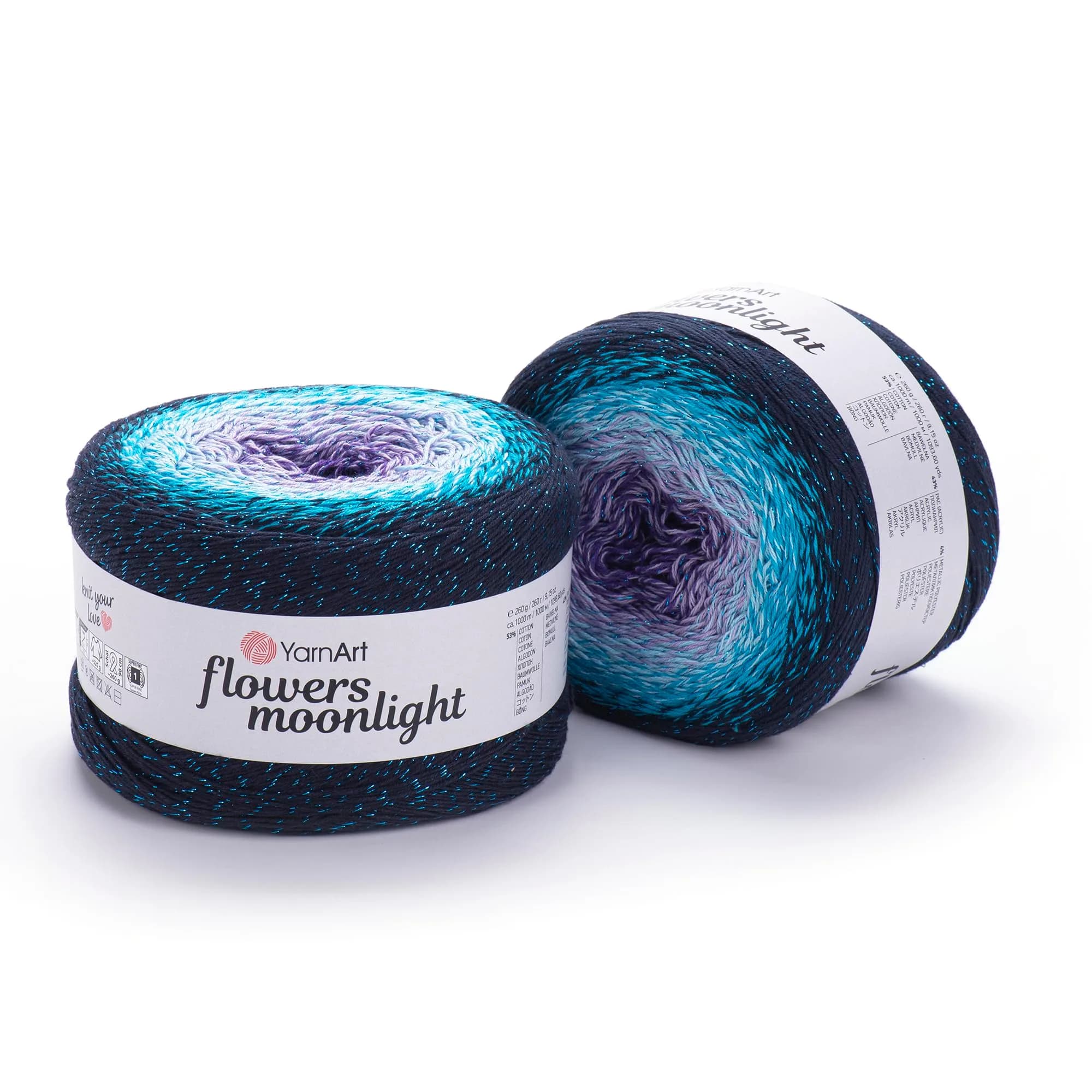 YarnArt Flowers Moonlight Gradient Cotton Acrylic Yarn 250g | Shiny Multicolor with Metallic Lurex — 3254