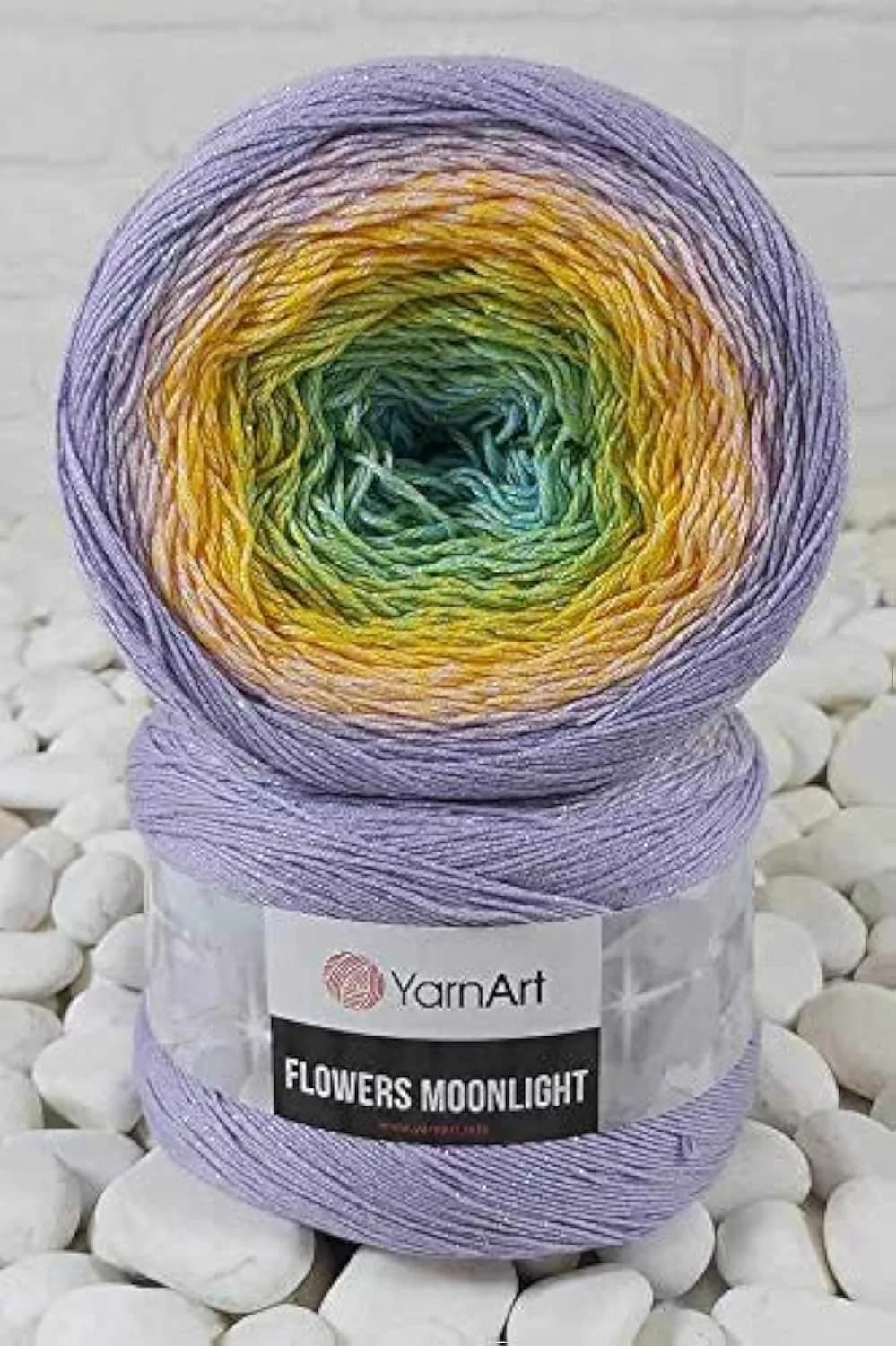 YarnArt Flowers Moonlight Gradient Cotton Acrylic Yarn with Metallic Lurex 250g (9.17oz) 1000m | Shiny Multicolor Cake Yarn for Crochet & Knitting