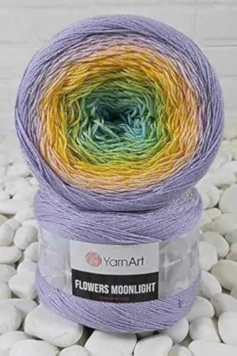 YarnArt Flowers Moonlight Gradient Cotton Acrylic Yarn with Metallic Lurex 250g (9.17oz) 1000m | Shiny Multicolor Cake Yarn for Crochet & Knitting thumbnail 1