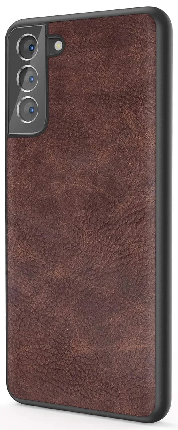 SALAWAT Galaxy S21 Case, Slim PU Leather Vintage Shockproof Phone Cover 6.2inch | Lightweight Hybrid Protection — Dark Brown