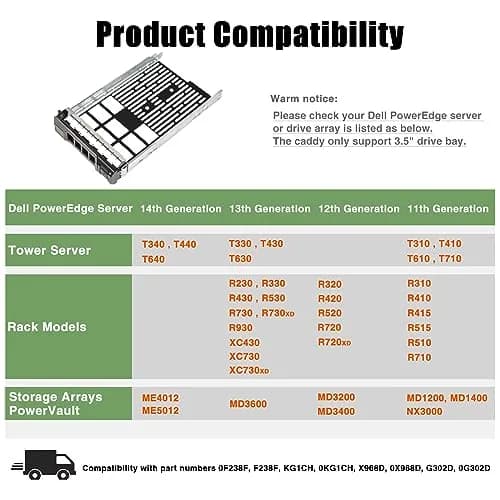 Heretom 3.5" F238F SAS SATA Hard Drive Caddy Tray | Compatible with Dell PowerEdge R710 R610 R515 R510 R415 R410 R320 R310 T710 T610 thumbnail 2