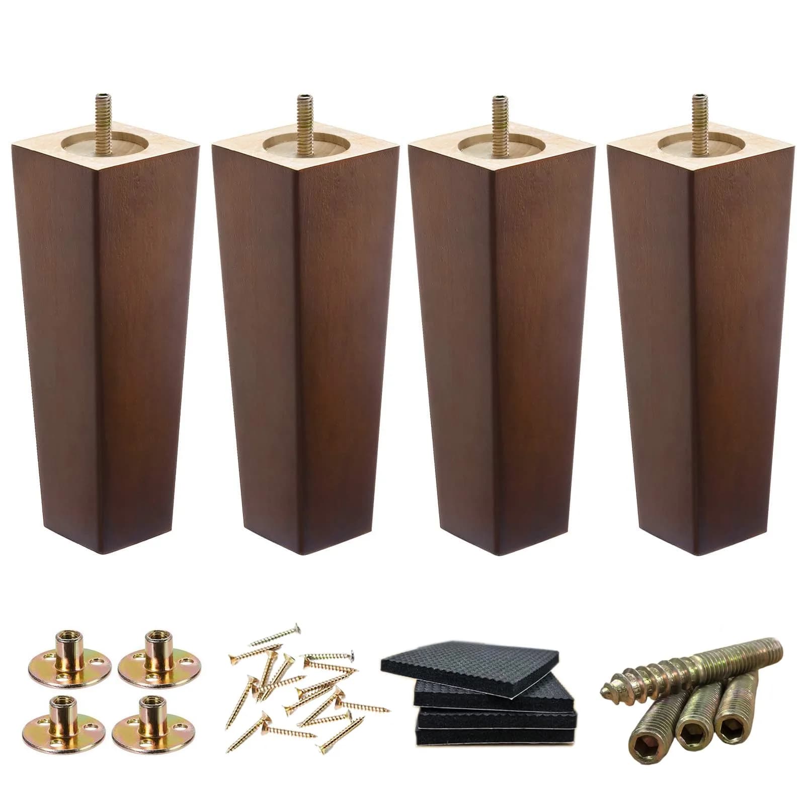 SHANJUE 8 Inch Wood Couch Legs 1500lbs Heavy Duty Square Furniture Feet | Supports Heavy Furniture & Robot Vacuum Clearance