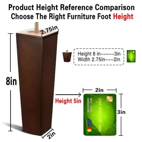 SHANJUE 8 Inch Wood Couch Legs 1500lbs Heavy Duty Square Furniture Feet | Supports Heavy Furniture & Robot Vacuum Clearance thumbnail 3