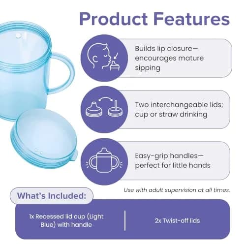 TalkTools Recessed Lid Cup with Handles, 177ml (6 fl oz) Light Blue | Promotes Oral Motor Skills & Lip Closure thumbnail 3